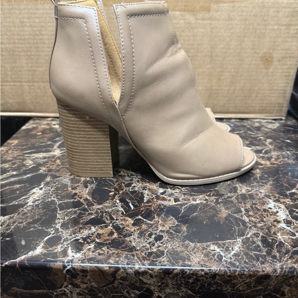 Pink Lily Taupe Peep-Toe Ankle Booties